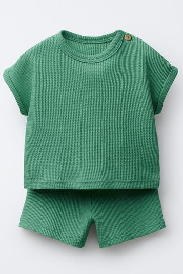 PLAIN WAFFLE T-SHIRT AND BERMUDA SET