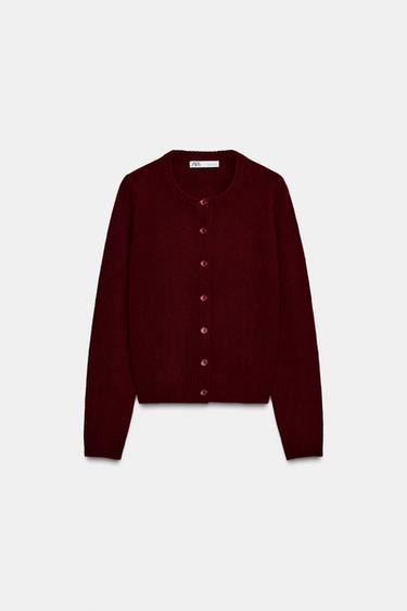 CHAQUETA 100% LANA PUNTO LISO - Granate de Zara