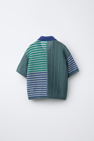 Zara KOŠULJA OD HEKLANOG MATERIJALA SA ZVEZDAMA – zelena / plava