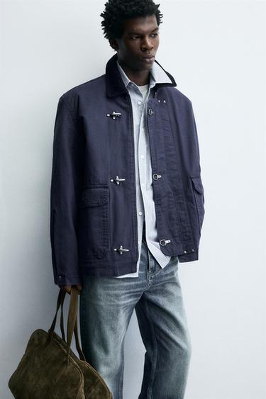 BLOUSON COL CONTRASTE À BRANDEBOURGS - Bleu roi de Zara - Image 6