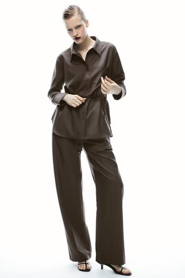 ZW COLLECTION BELTED SHIRT - Brown marl by Zara - Image 0