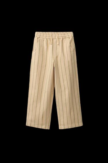 Zara STRIPED COTTON LINEN STRAIGHT PANTS - Striped