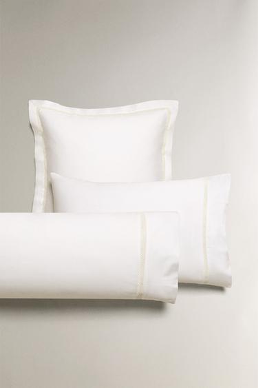 SATEEN PILLOWCASE WITH HEMSTITCH EMBROIDERY - Oyster-white by Zara - Image 0