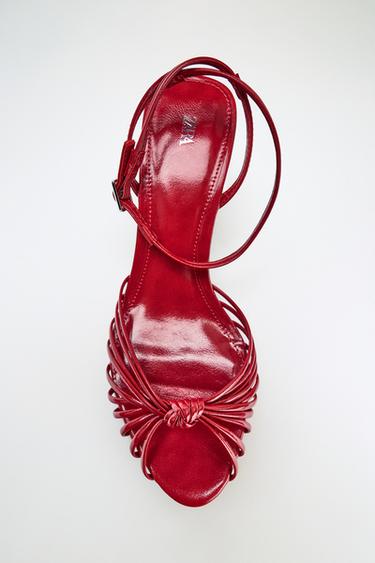 Zara KNOTTED HEELED SANDALS - Red