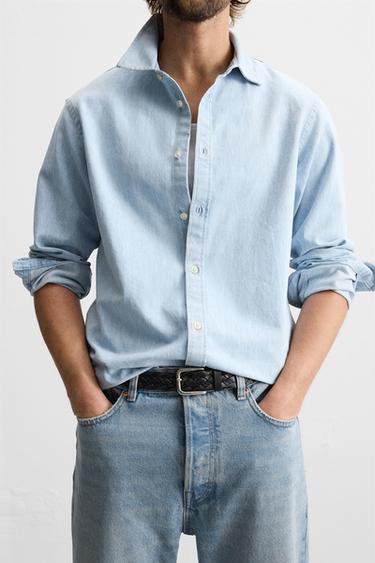 CHEMISE EN JEAN DÉLAVÉ - Bleu clair de Zara - Image 5