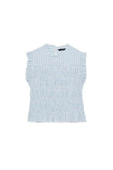 GINGHAM SMOCKED TOP - Ecru / Blue by Zara