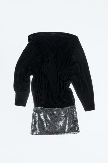 КОРОТКОЕ ПЛАТЬЕ С КОНТРАСТНЫМИ ПАЙЕТКАМИ — ЧЕРНЫЙ от Zara