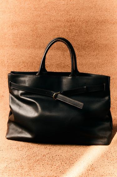 Zara KOŽNA RUČNA TORBA – Smeđa