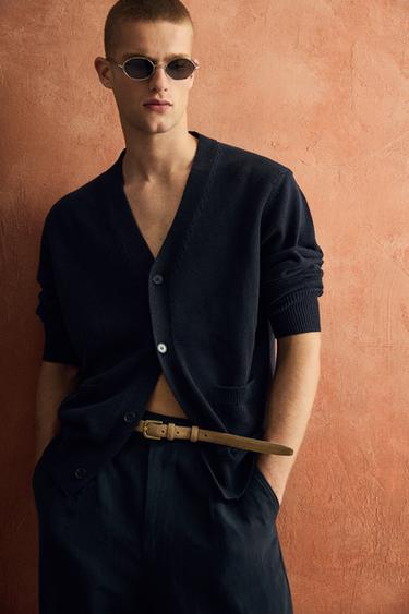 كارديغان قطن - كتان - بحري الخاص بـ Zara