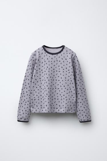 FLORAL POINTELLE T-SHIRT - Blue grey by Zara