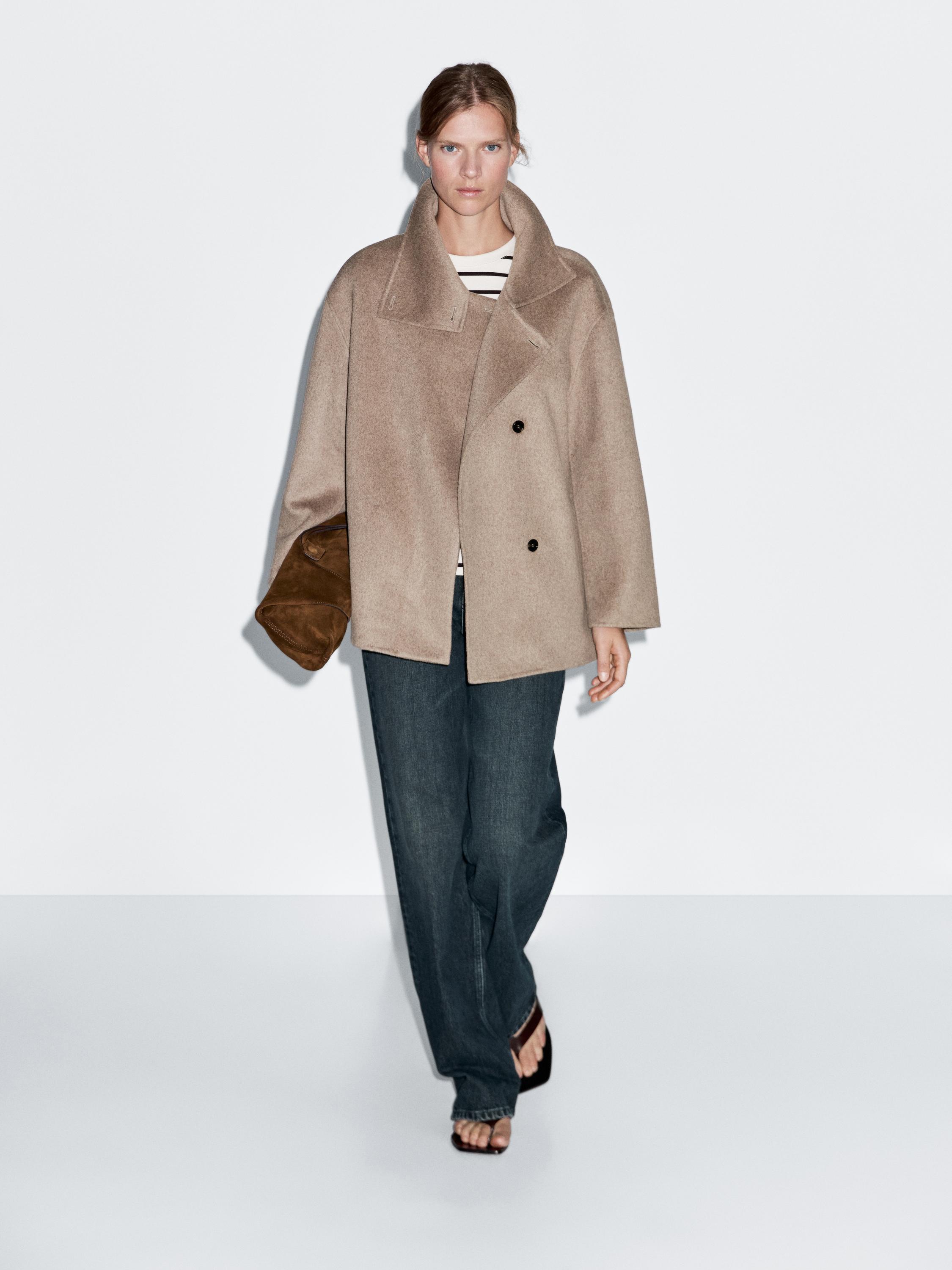 Manteau laine à col montant