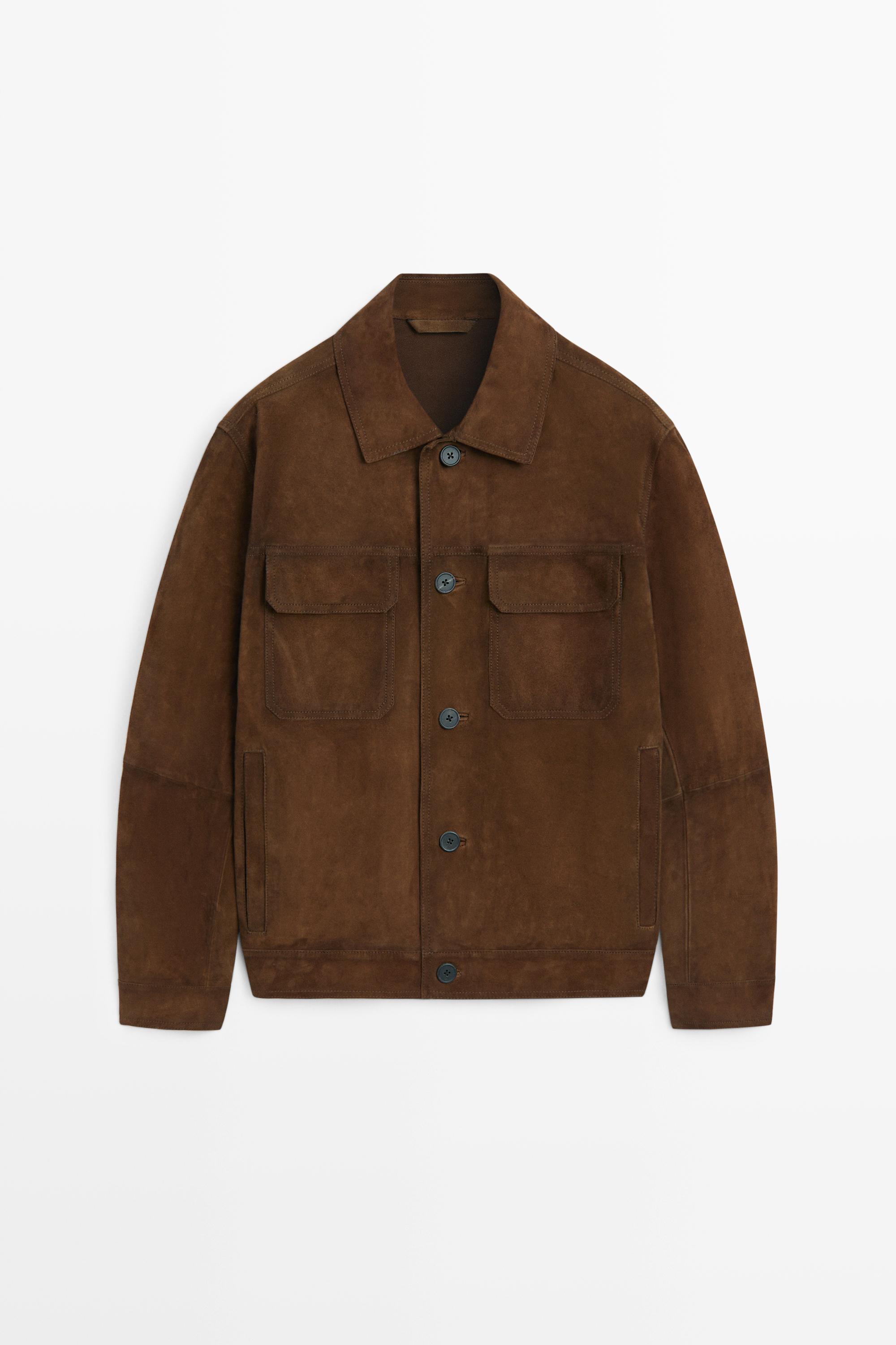 Veste avec poches en cuir et daim