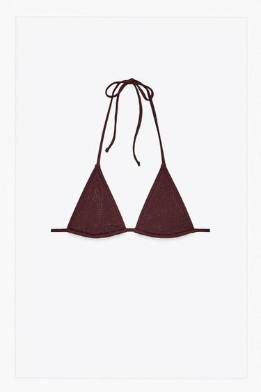 HAUT DE BIKINI TRIANGLE STRASS - Marron de Zara