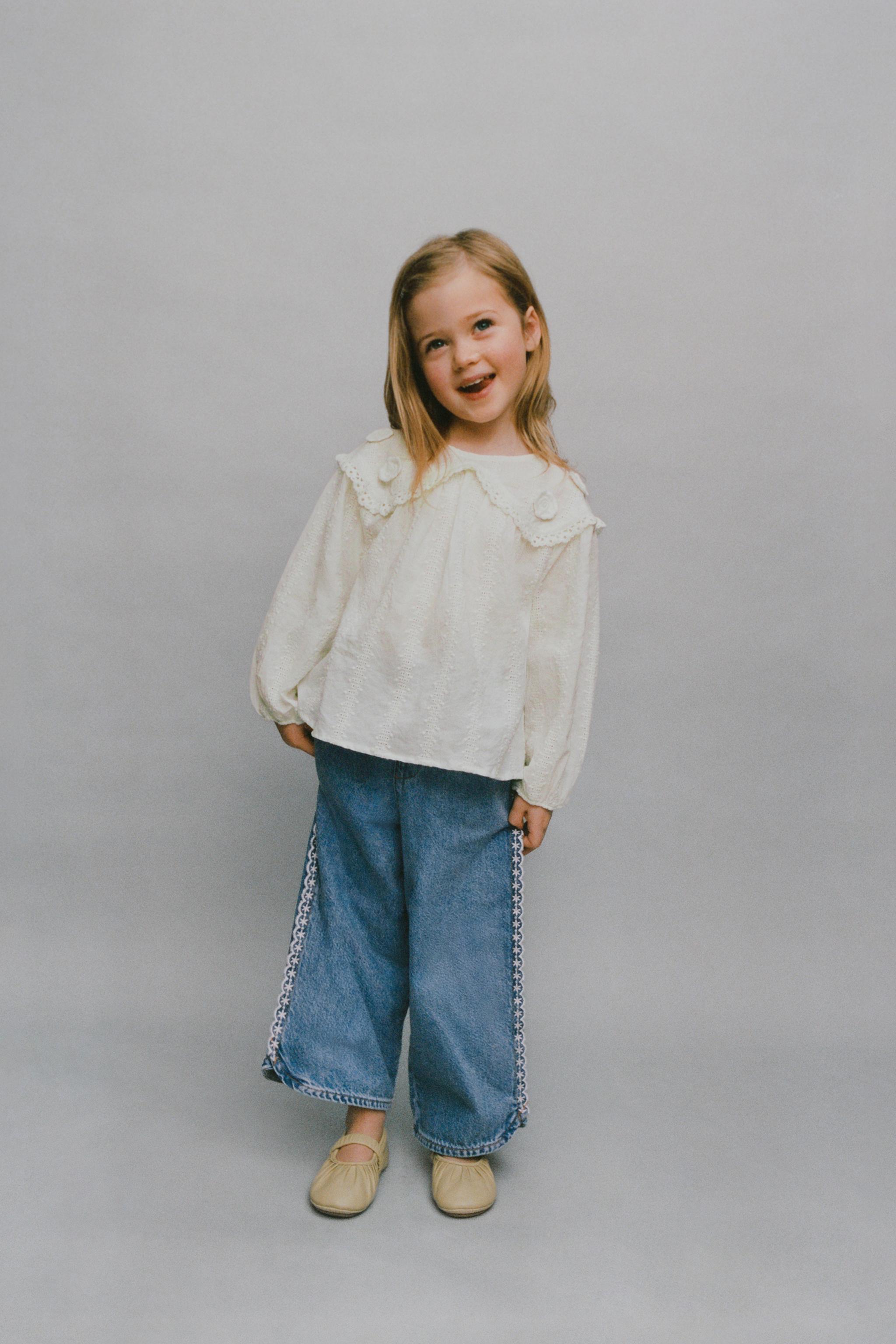 Chemisier ZARA Fille Blanc – Manches Longues, Taille 7 Ans, Coton, Parfait état
