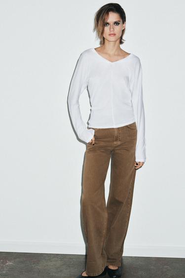 Zaras BOMULLS-T-SHIRT MED V-RINGNING - Vit - Bild 0