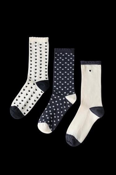 Zara THREE-PACK OF HEART AND POLKA DOT SOCKS - Ecru / Black