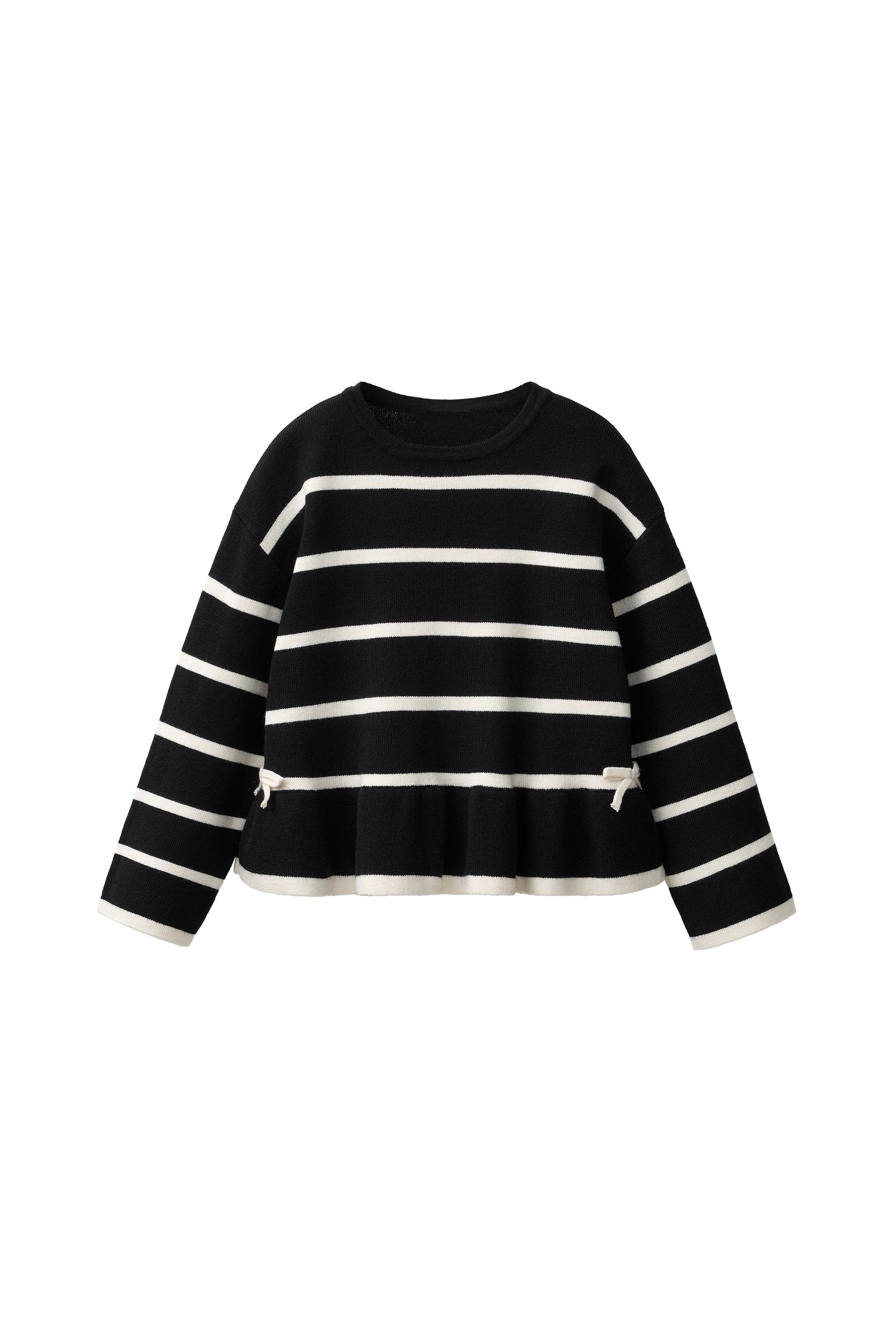 ストライプ柄リボン ニットセーター - ブラック | ZARA Japan / 日本