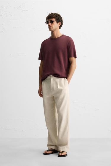 TEXTURED KNIT T-SHIRT - Burgundy by Zara - Image 0