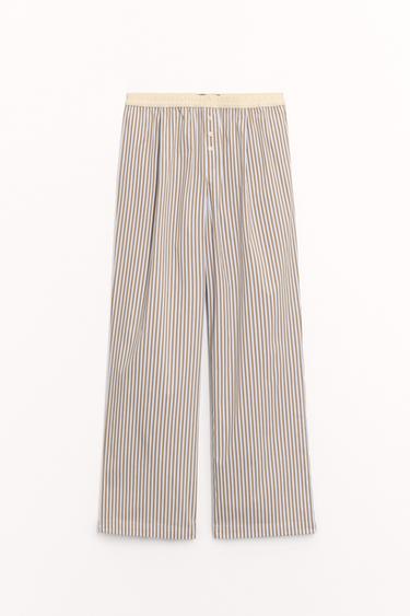 Zara CONTRAST STRIPE PAJAMA PANTS - Brown-Blue
