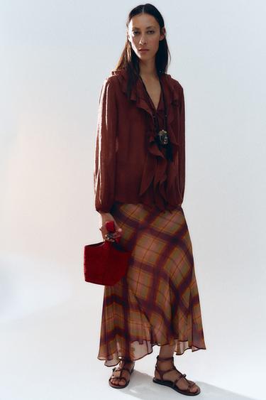 ZW COLLECTION RUFFLED SHIRT - Brick by Zara
