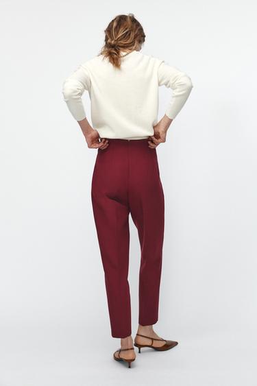 Zara PANTS WITH A HIGH WAIST - Maroon