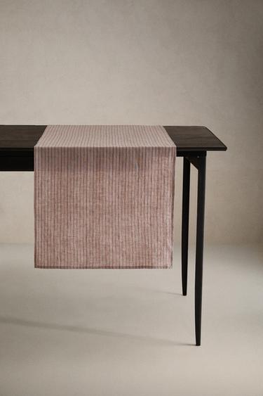 STRIPED LINEN TABLE RUNNER - Mid-ecru by Zara - Image 0
