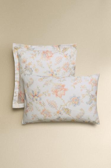 Zara FLORAL PRINT SATEEN PILLOWCASE - Ecru