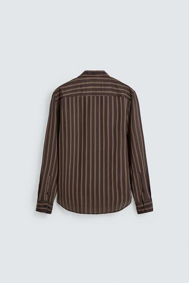 STRIPED FLOWING SHIRT - Brown by Zara - Image 7