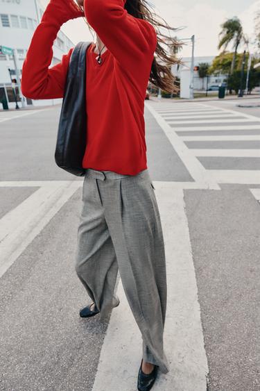 WIDE-LEG HOUNDSTOOTH TROUSERS - Black / Ecru by Zara - Image 1