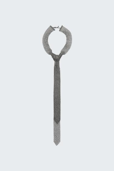 Zara METALLIC RHINESTONE TIE NECKLACE - Anthracite grey