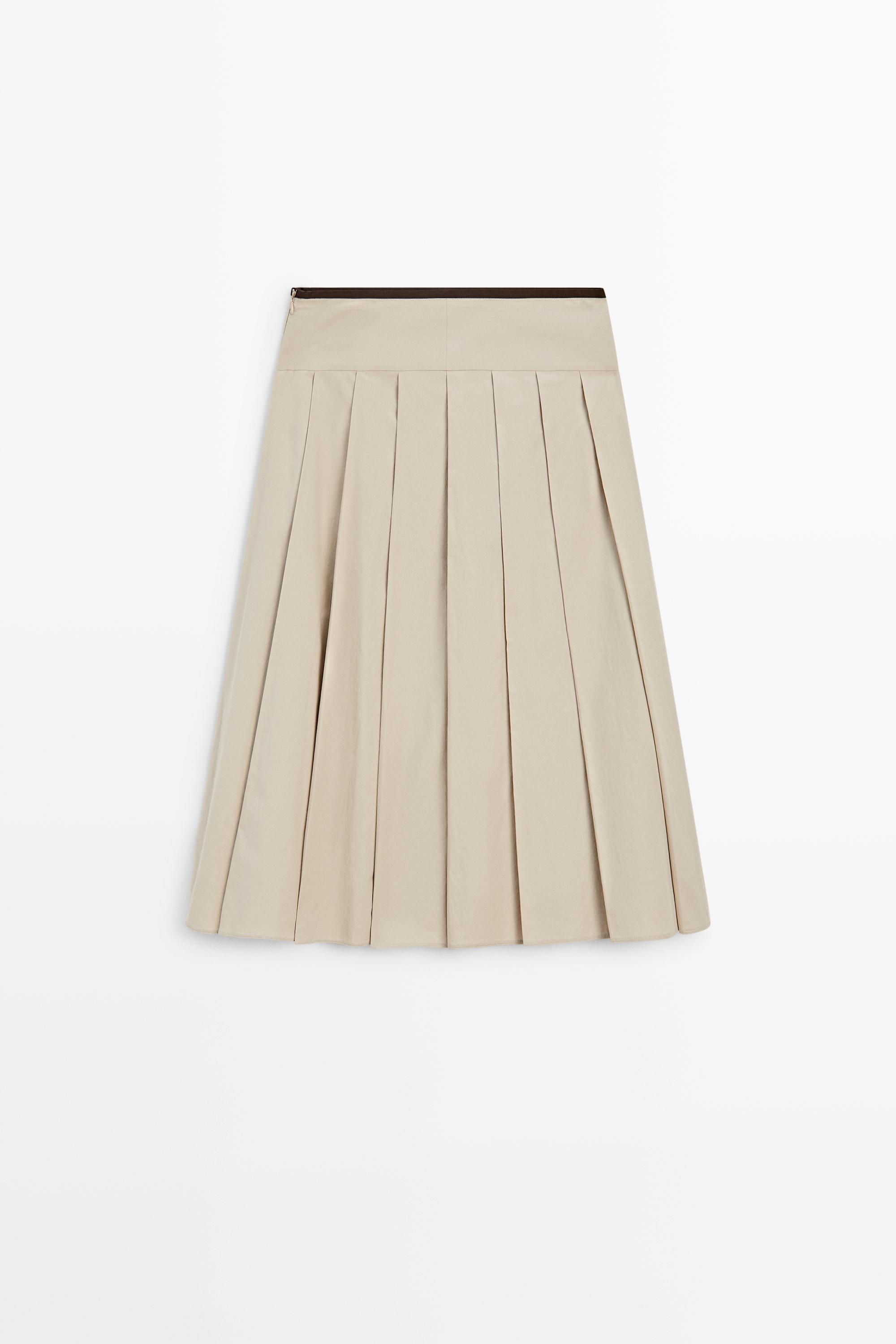 Pleated midi skirt with contrasting sash