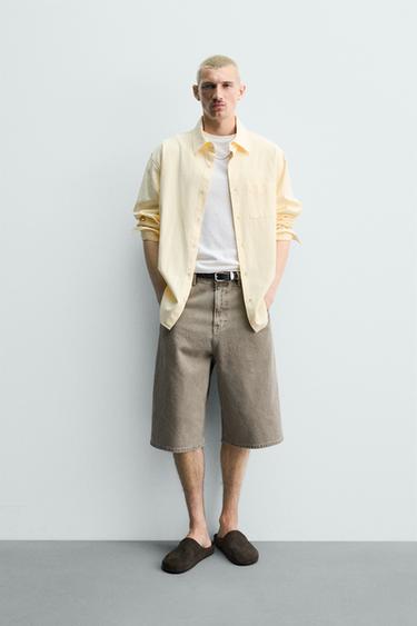 BERMUDA DENIM BALLOON FIT ESTRUCTURA - Khaki de Zara - Imagen 0