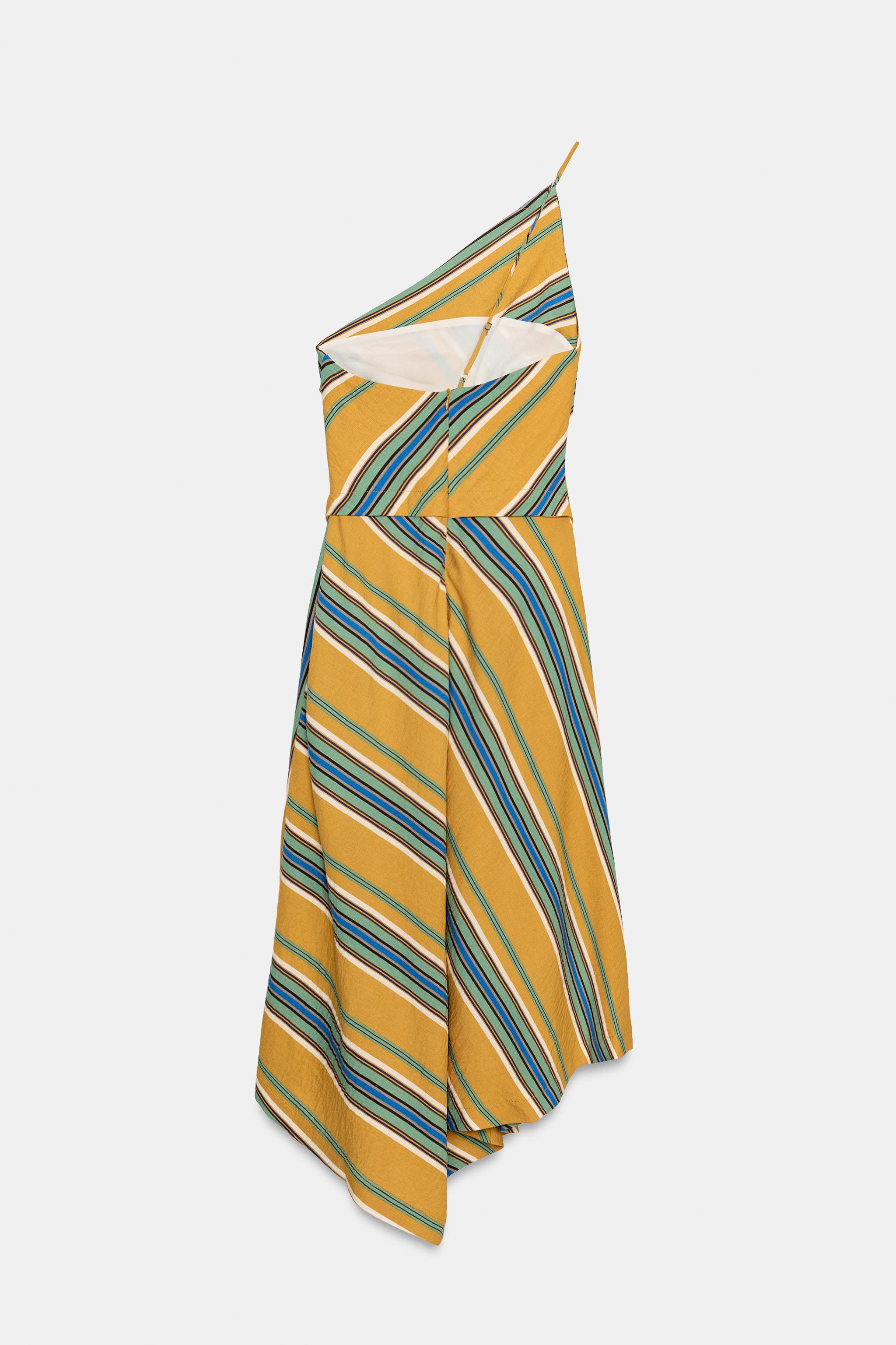 ROBE MI-LONGUE ASYMÉTRIQUE À RAYURES