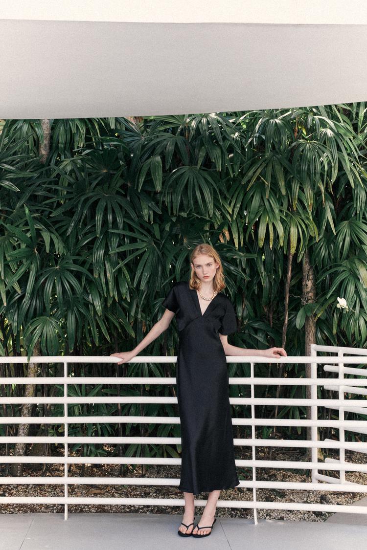 SATIN MIDI DRESS Black ZARA Australia