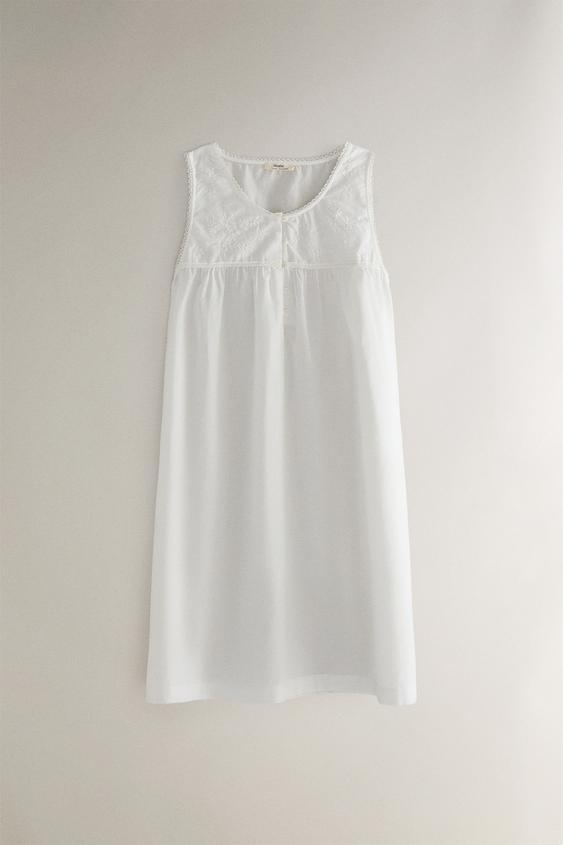 CAMISOLA DE ALGODÃO COM BORDADOS - Branco da Zara - Imagem 0