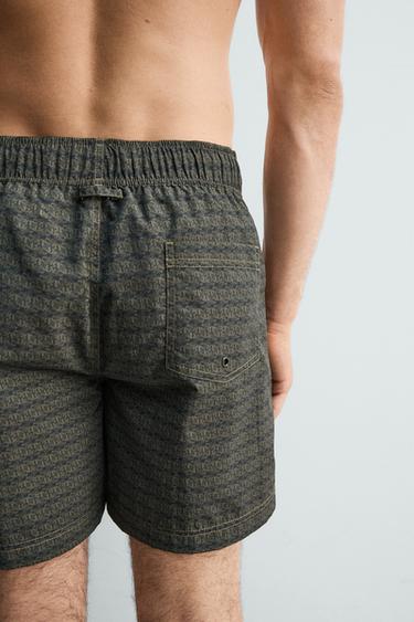 GEOMETRIC PRINT LONG SWIM SHORTS - Greys by Zara - Image 5