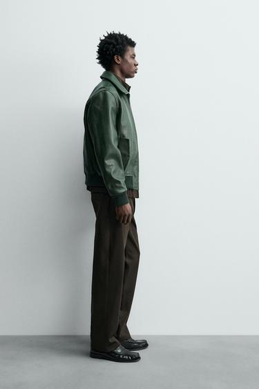 BLOUSON BOMBER EN CUIR - Vert moyen de Zara - Image 3