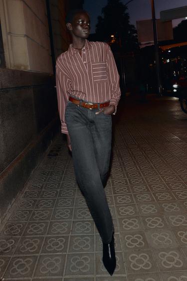 CAMISA RAYAS BOLSILLO - Marrón / Crudo de Zara