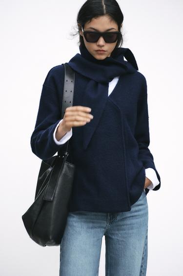 100% WOOL SCARF JACKET - Navy blue by Zara