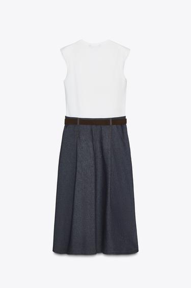 CONTRAST DRESS WITH BELT - Ecru / Blue by Zara - Image 5