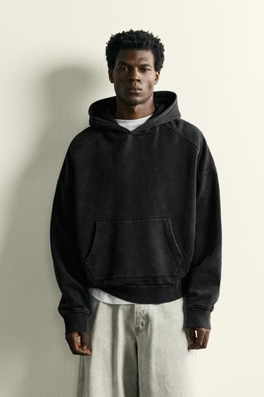 SUDADERA CAPUCHA LAVADA - Gris oscuro de Zara