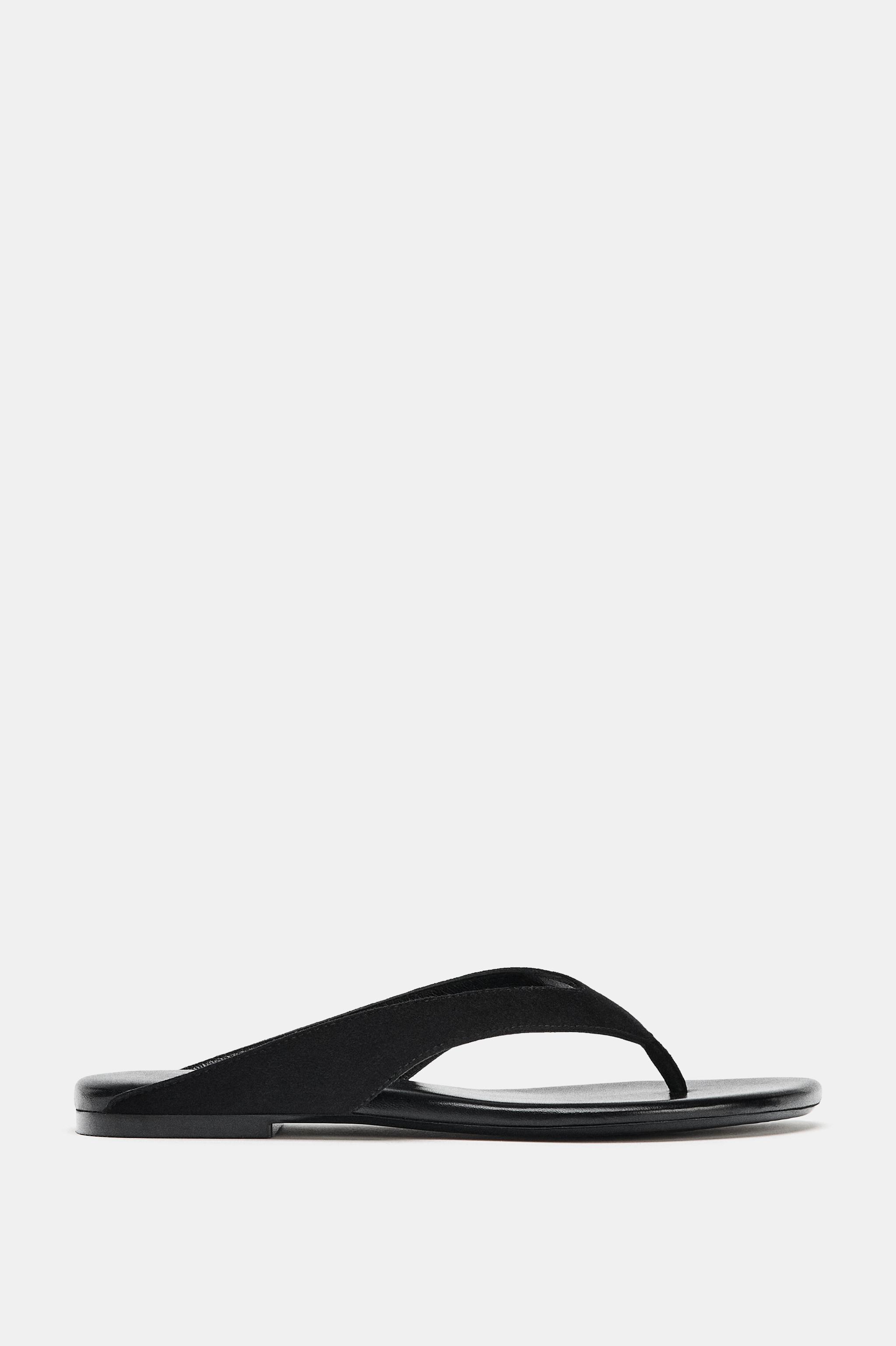 FLAT LEATHER SANDALS - Black | ZARA United States