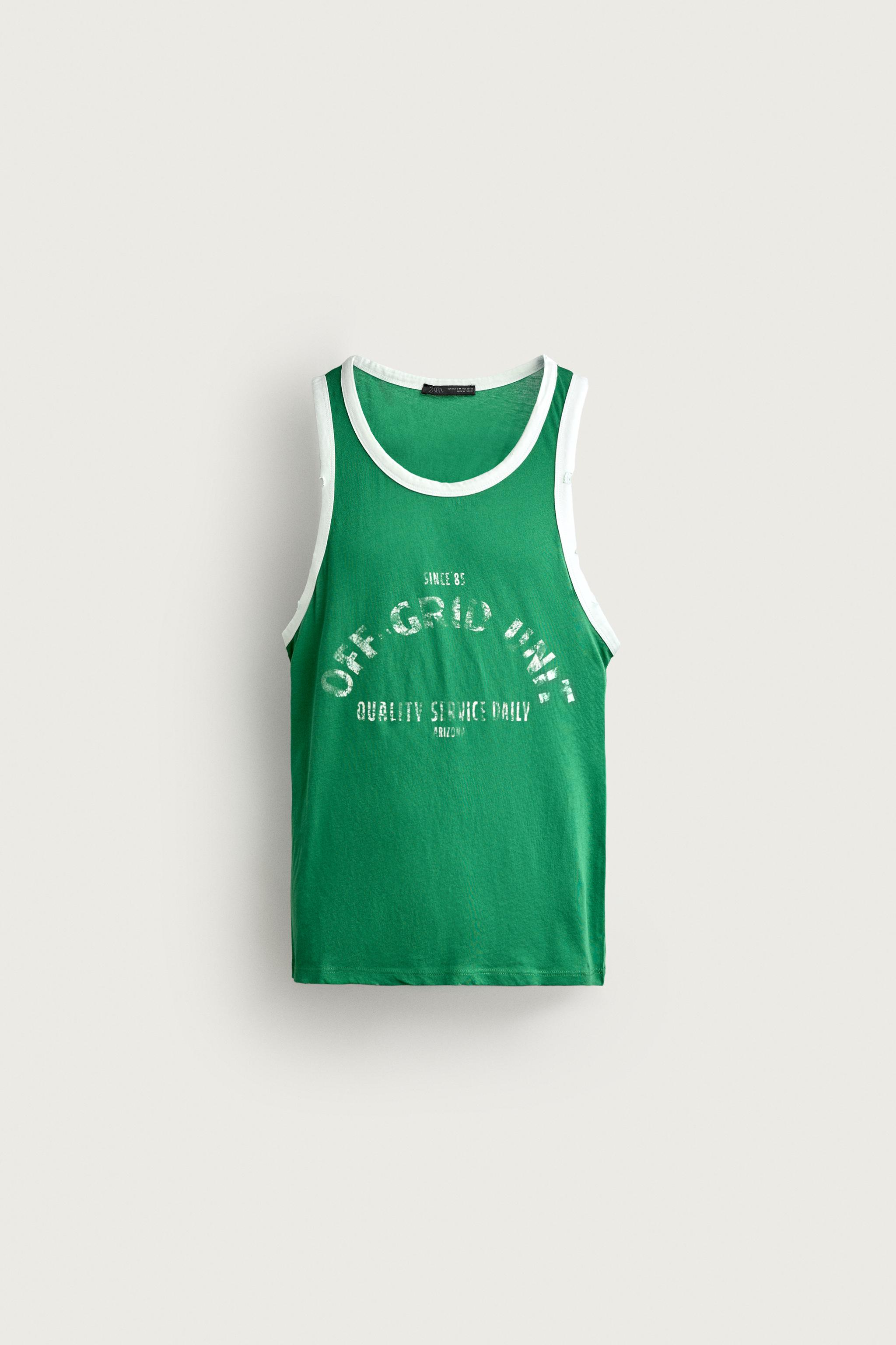 Мужские топы Zara CONTRAST VINTAGE EFFECT TANK TOP — фото 6
