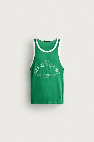 CONTRAST VINTAGE EFFECT TANK TOP - Green / Ecru by Zara