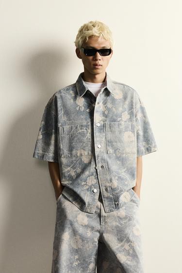 CAMISA RELAXED FIT ESTAMPADO FLORAL LAVADO - Azul claro de Zara