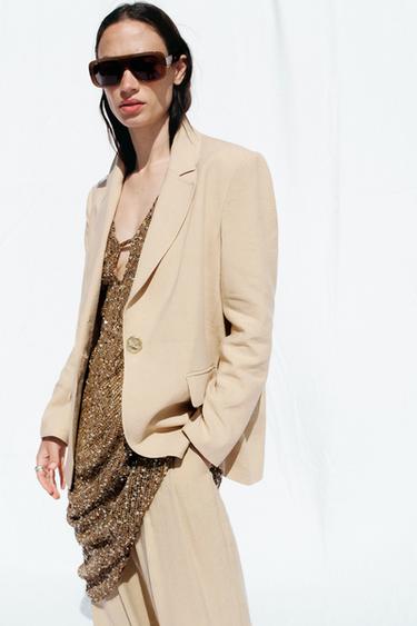 ONE-BUTTON LINEN BLEND BLAZER - camel by Zara