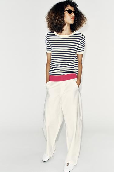 STRIPED KNIT TOP - Pink / White by Zara