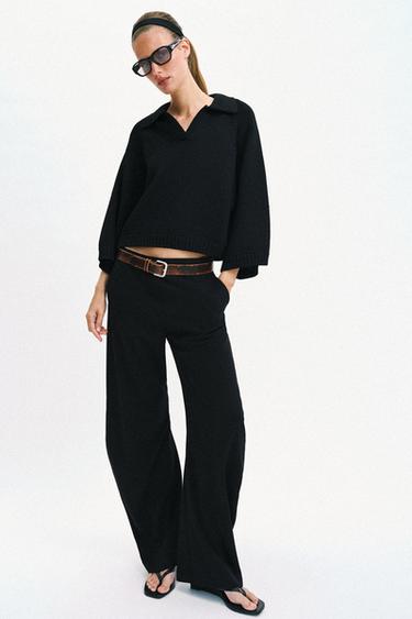 STRIKKET SWEATER MED POLOKRAVE - Sort fra Zara