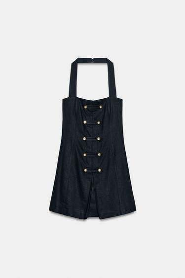 SHORT LINEN BLEND DRESS WITH FROGGING DETAIL - Navy blue by Zara - Image 2