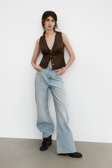 Zara SUEDE EFFECT BUTTON VEST - Chocolate brown